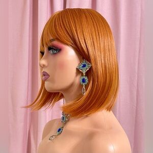 Short Synthetic Bob Wig w/ Bangs - Ginger
